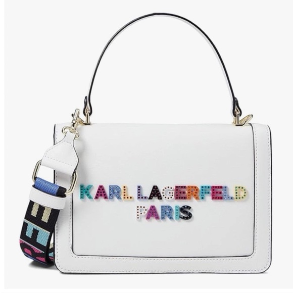 Karl Lagerfeld Handbags - KARL LAGERFELD Legacy Simone White Crossbody Bag Top Handle Color Logo LIKE NEW